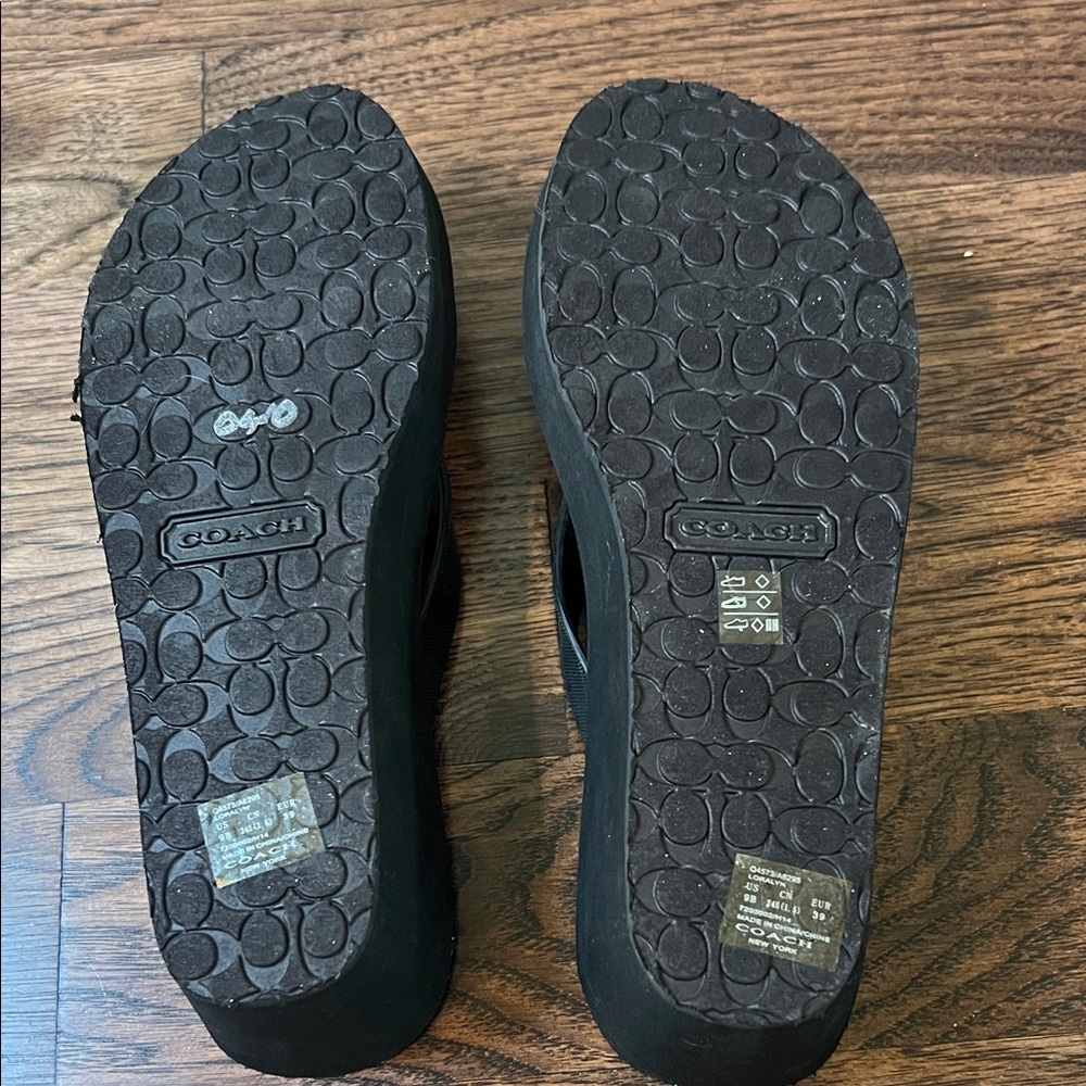 Coach Black Flip Flops with Silver Bow Accent - Picture 8 of 10